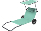 Aqua beach lounge chair with wheels, sun canopy, and head pillow.