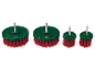 Set of four electric cleaning brushes of varying sizes with red bristles and green bases.