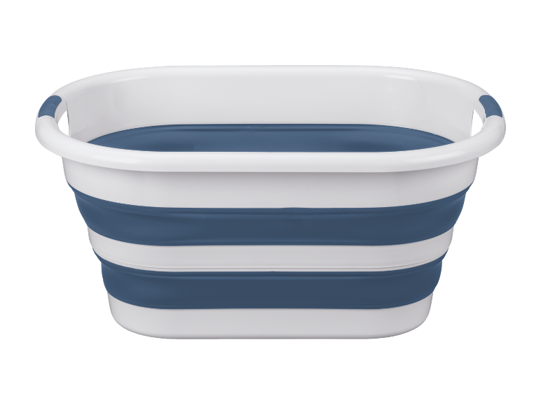 White and navy blue collapsible bucket with handles