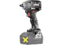 Cordless impact wrench with a brushless motor and battery pack.