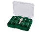 Diamond tile drill bit set in a green case, with sizes 6, 8, 10, 12 mm and an adapter.
