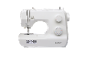 White sewing machine with dials and QR code for guide and video