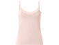 Light pink women's camisole with delicate lace trim on the neckline.