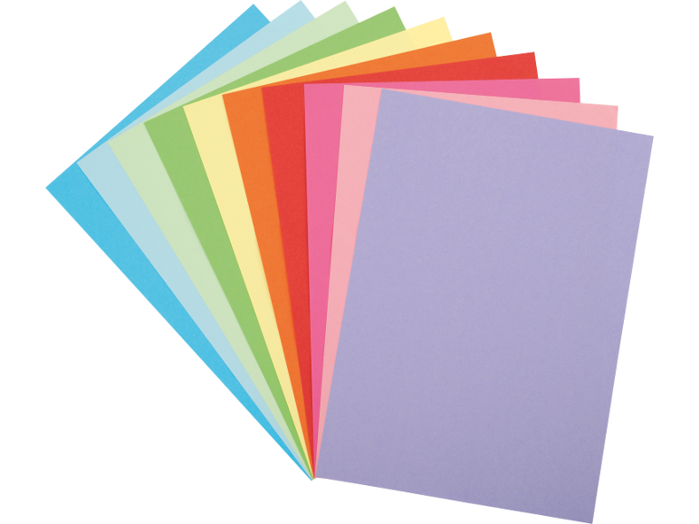 Fan of colorful paper sheets in rainbow hues.