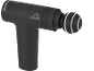 Black massage gun with a glowing round head.