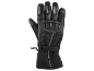 Black motorcycle glove with knuckle protection and adjustable wrist strap.