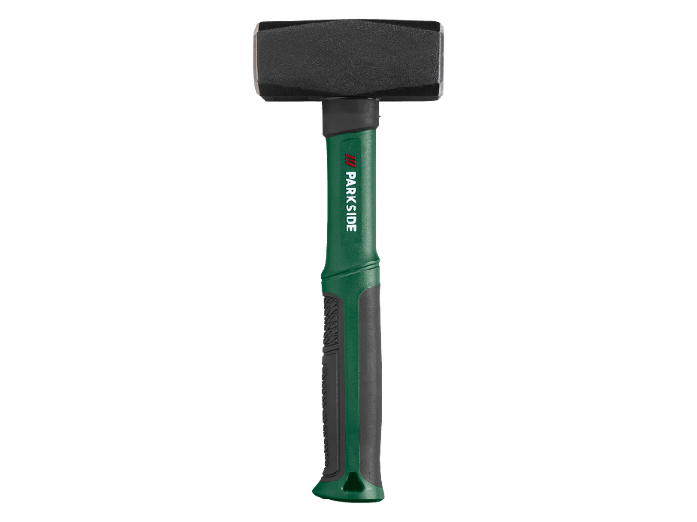 Sledgehammer with a green and black handle and a black head.