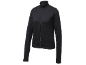 Black ribbed full-zip athletic jacket with a high collar and zippered pockets.