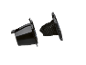 Two black vacuum cleaner filters on a black background