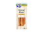 Pack of sesame seed pretzel-style breadsticks on a light wooden background.