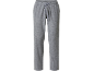 Grey long trousers with a drawstring waist, made from lightweight fabric.