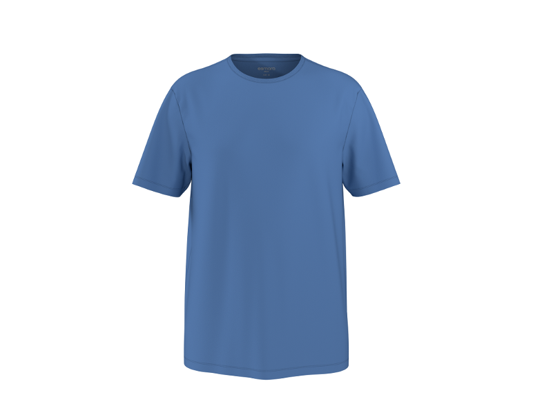 Blue men's short-sleeved T-shirt with a round neck.