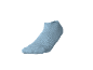 Single light blue ankle sock on a black background.