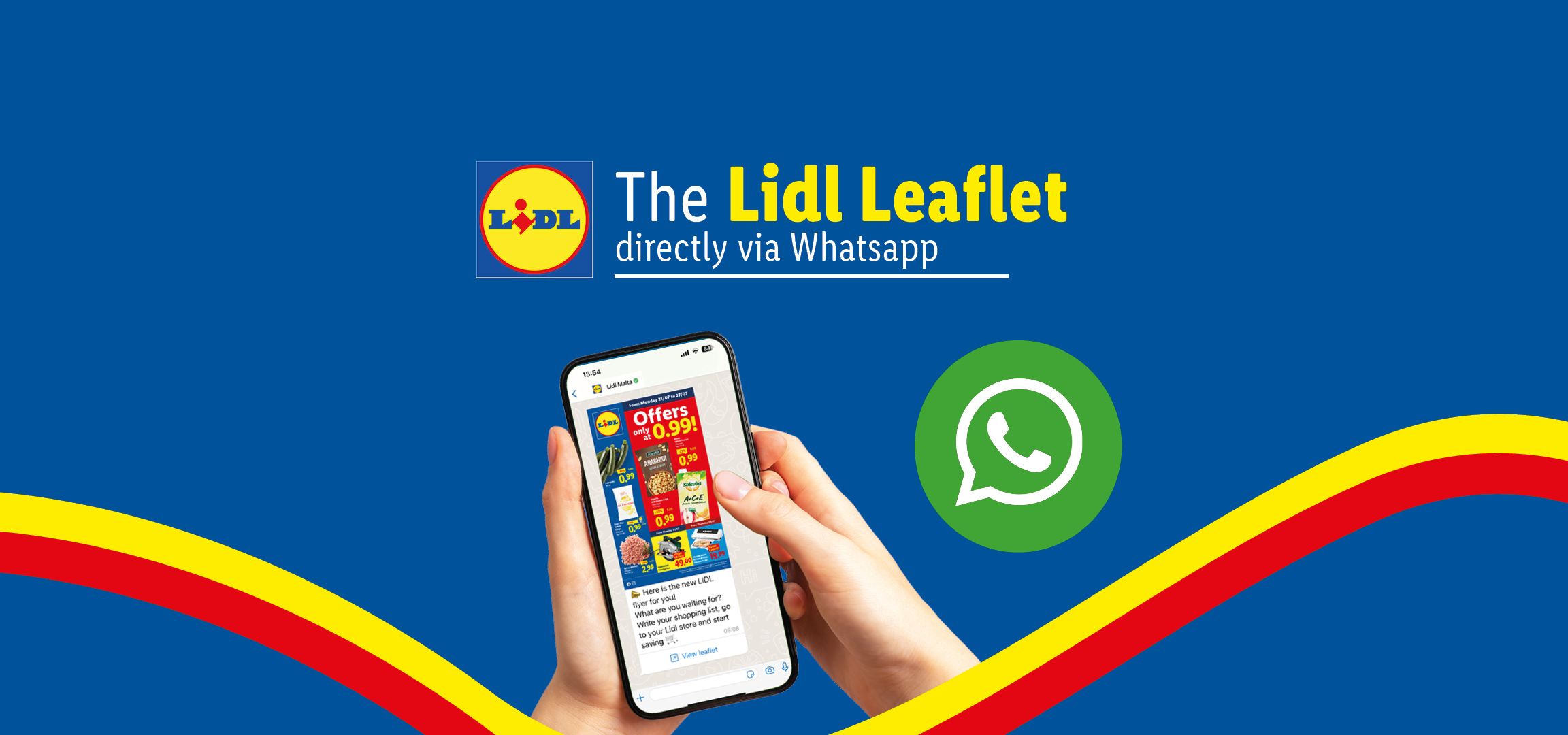 Lidl leaflet offers via WhatsApp, showcasing deals on arachidi and other products.