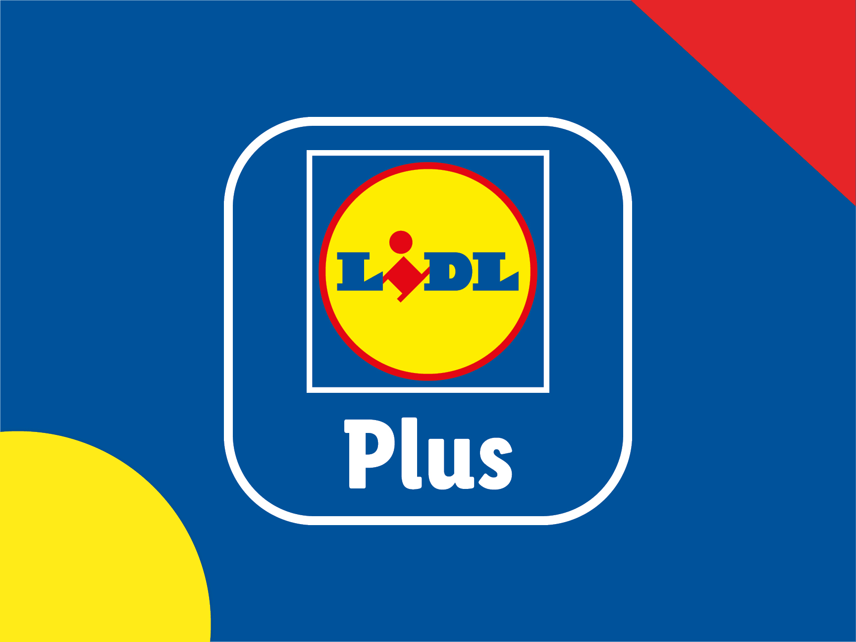 Lidl Plus logo on a blue background with red and yellow accents.