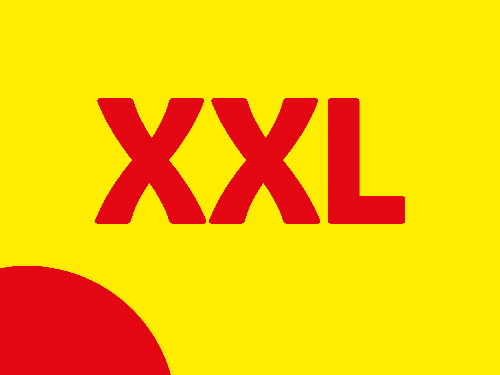 Red 'XXL' text on a yellow background with a red circle in the bottom left.