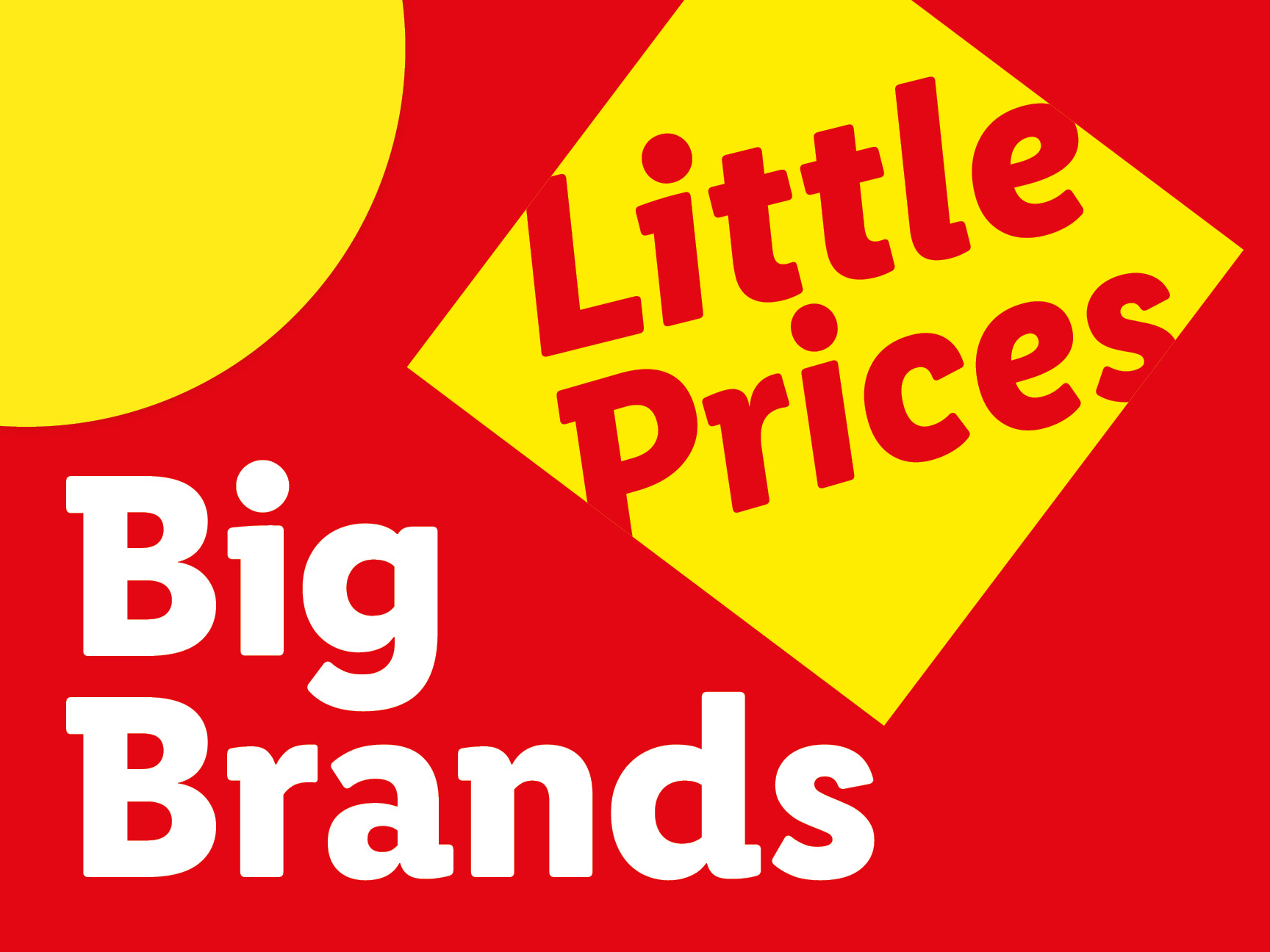 A red and yellow graphic with the text 'Big Brands' and 'Little Prices'.