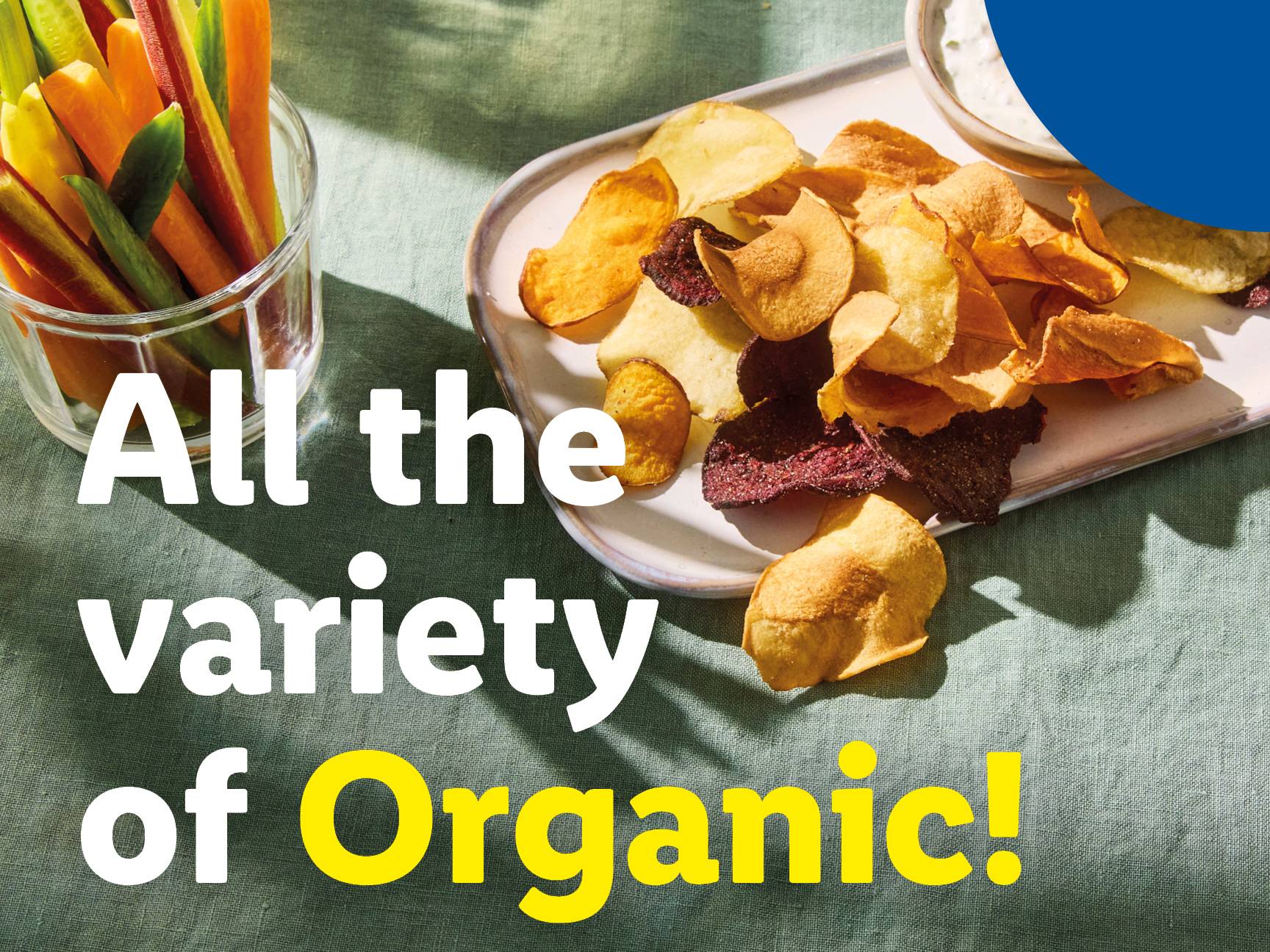 A plate of colorful vegetable chips and a glass of vegetable sticks.