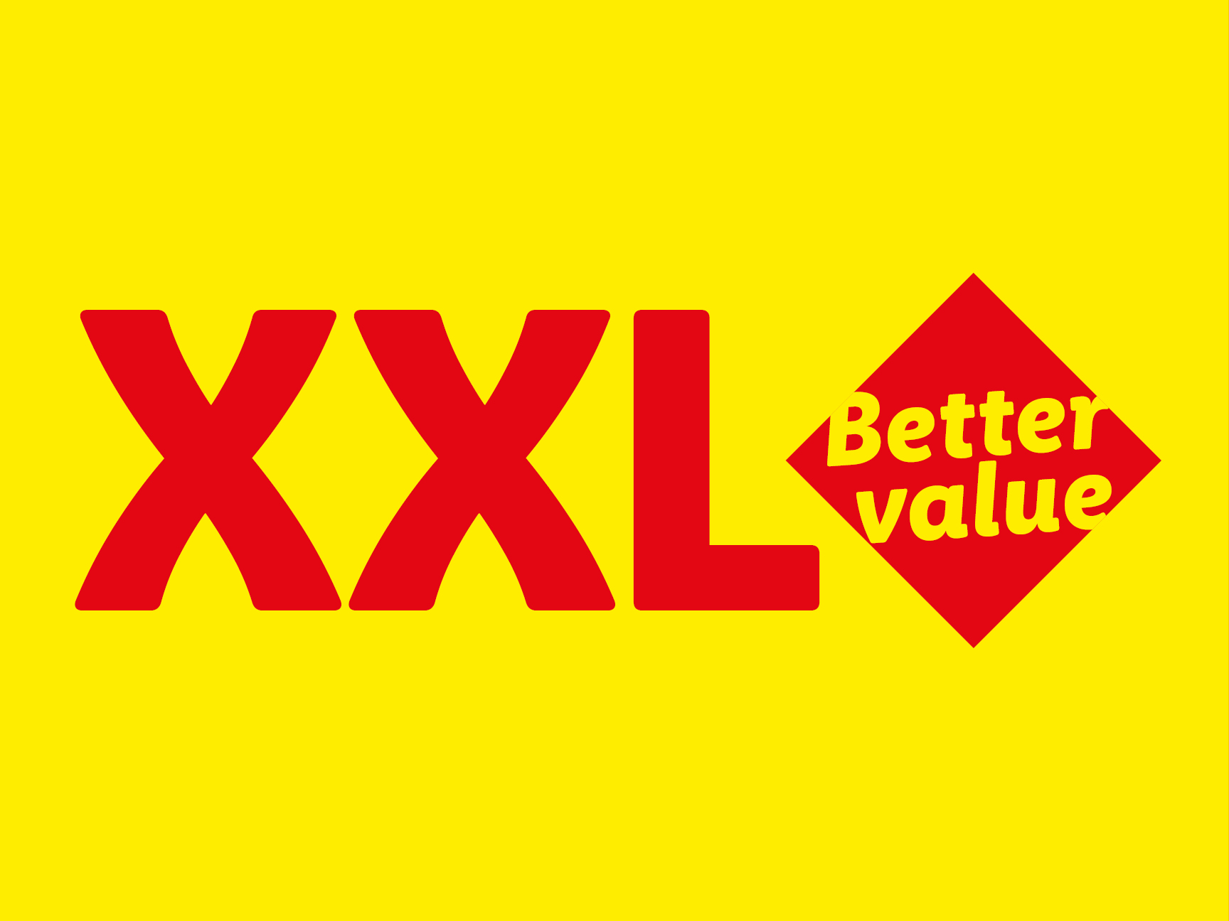 A yellow background with red 'XXL' text and a red diamond with 'Better value'.