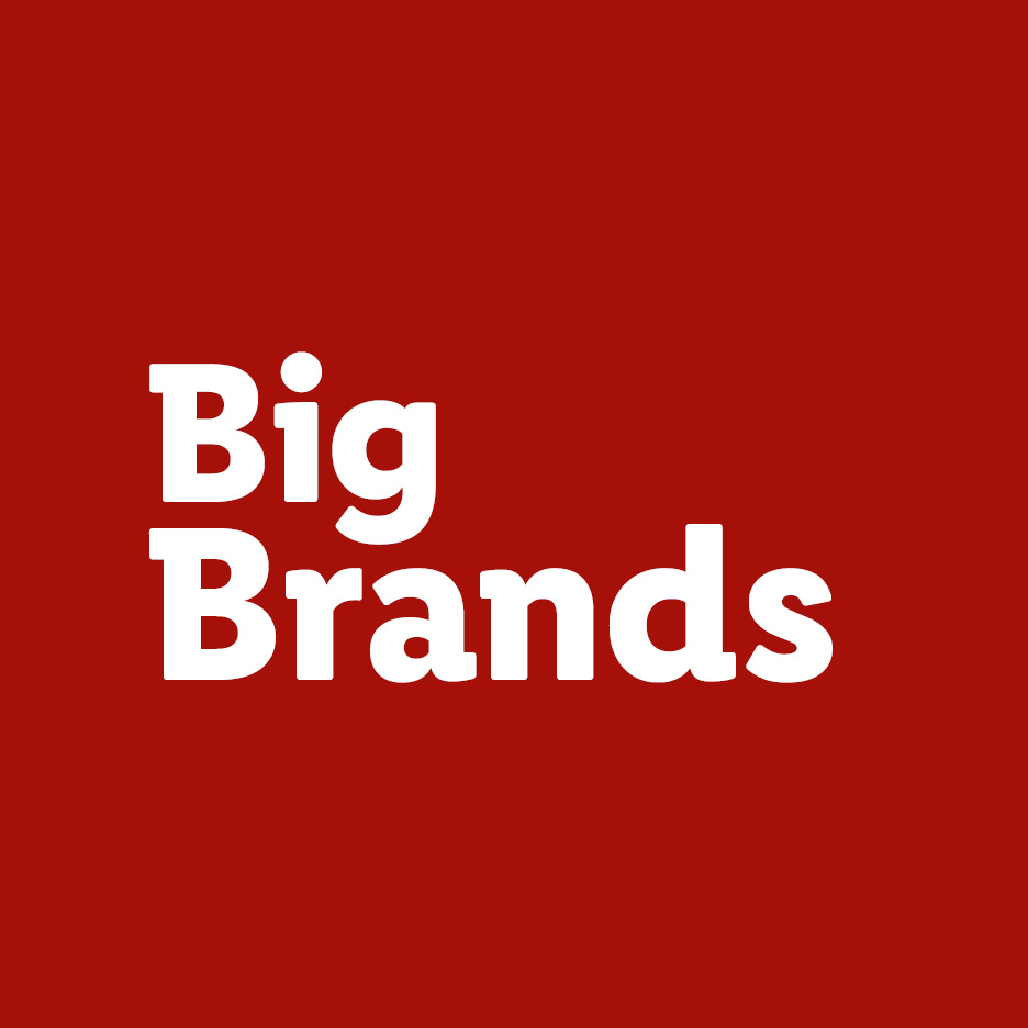 White text 'Big Brands' on a red background.