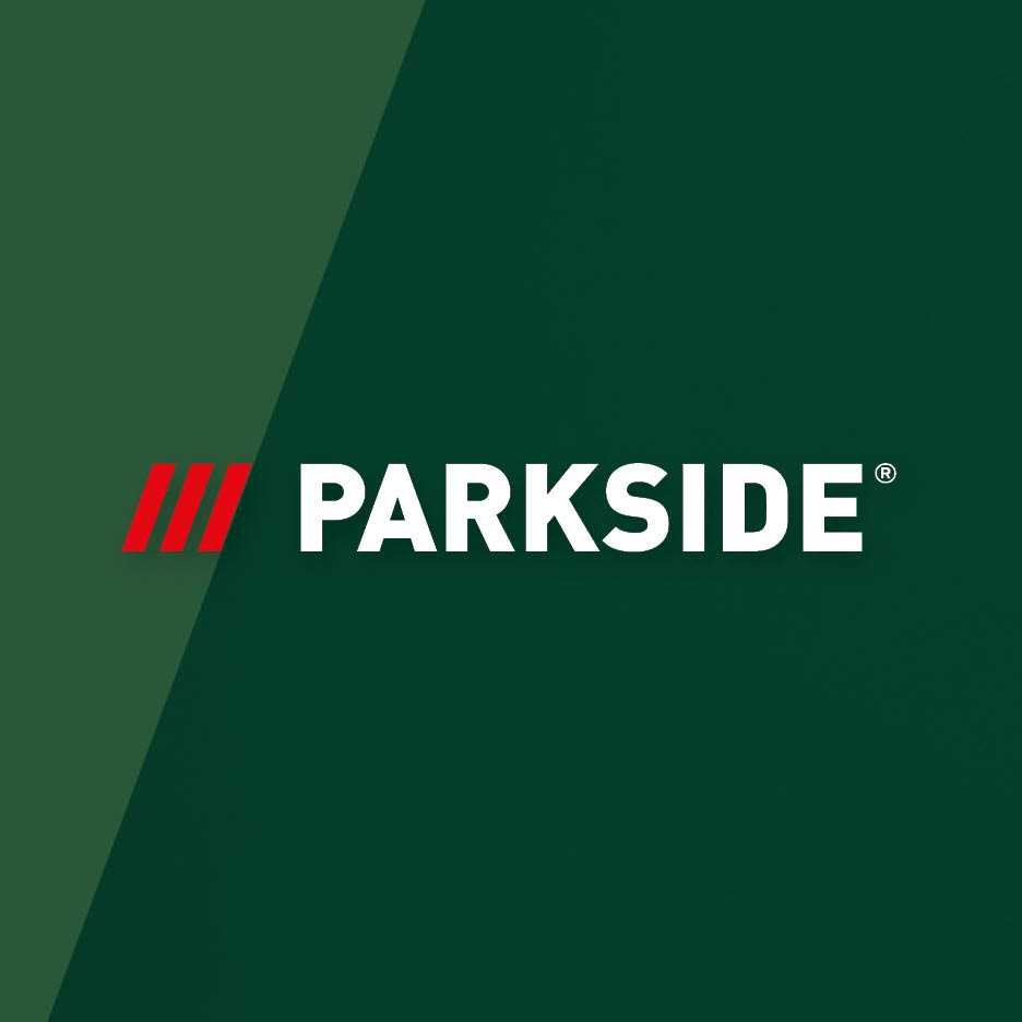 Green background with a diagonal lighter green stripe and the word 'PARKSIDE' in white with a red logo.