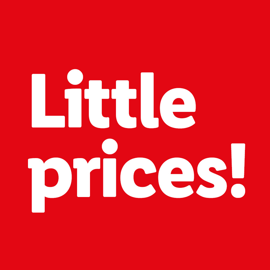 White text on a red background reads 'Little prices!'.