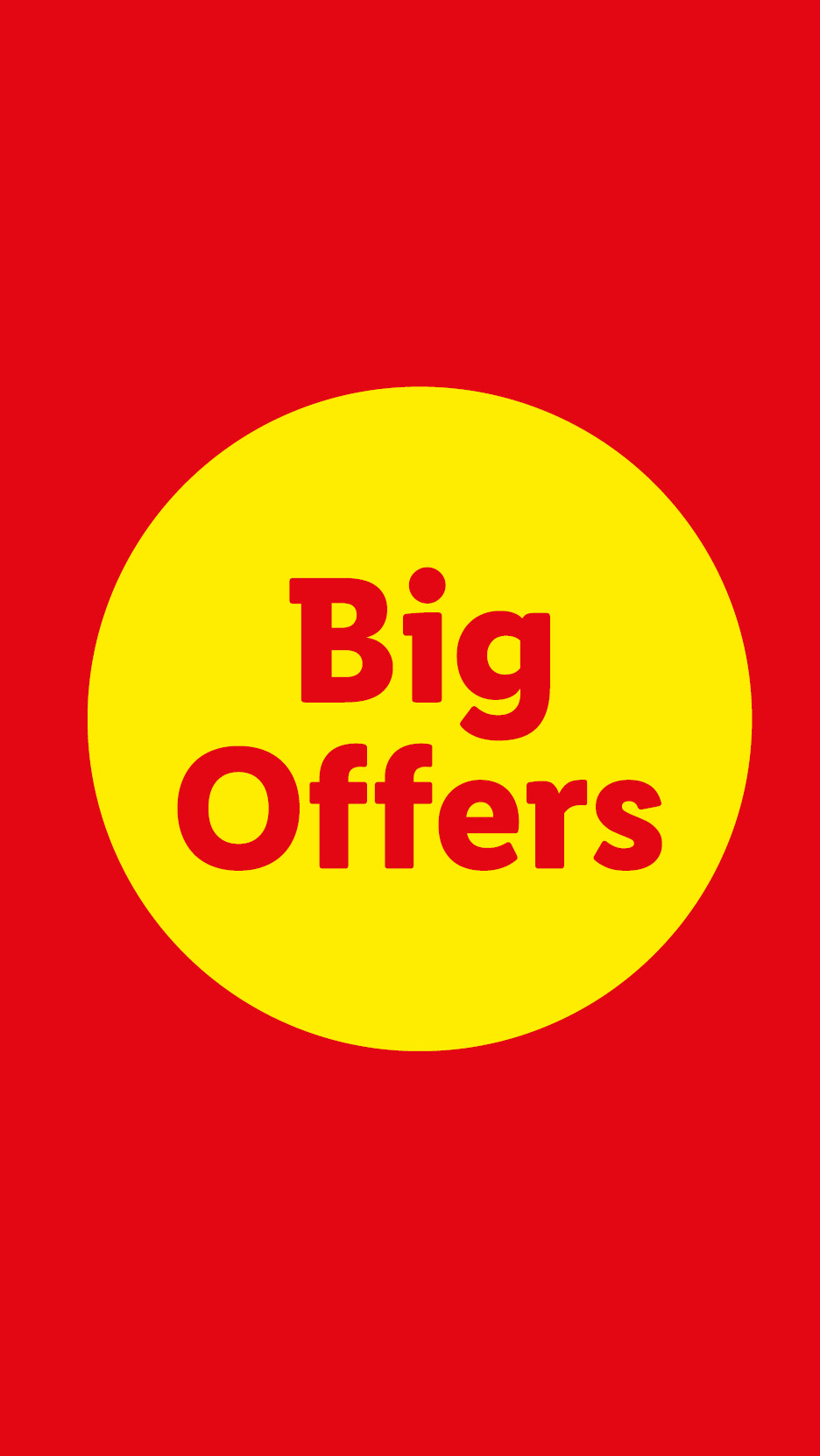 Red background with a yellow circle in the center, featuring the text 'Big Offers' in red.