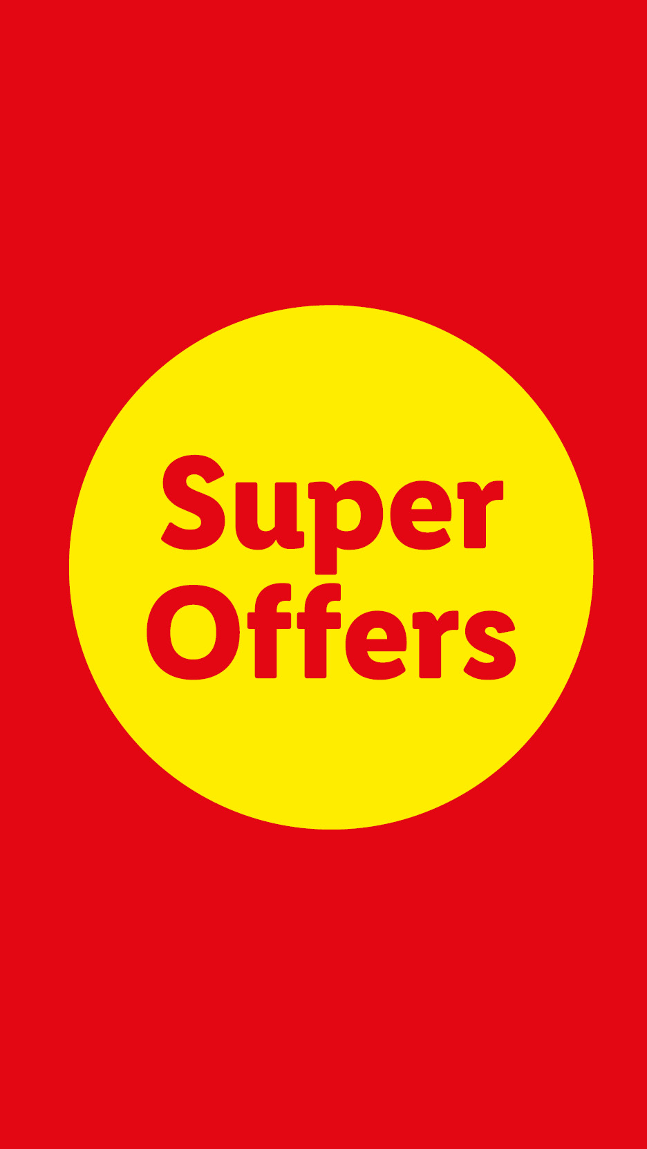 Red background with a yellow circle in the center, displaying the text 'Super Offers' in red.