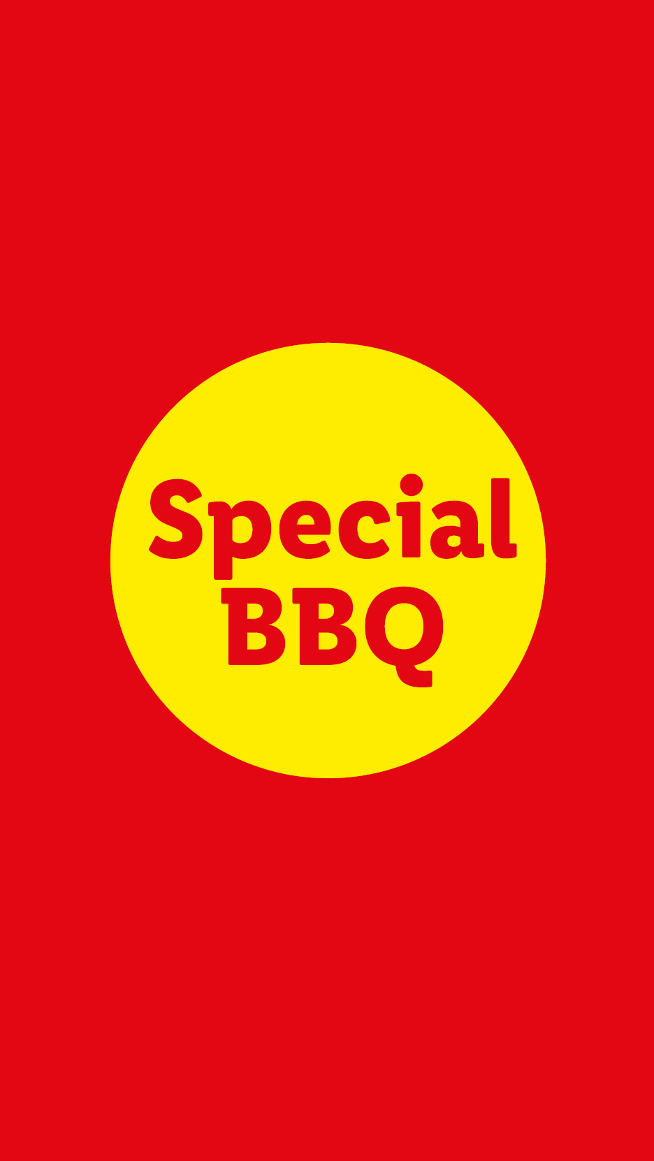 Red background with a yellow circle in the center, featuring the text 'Special BBQ'.