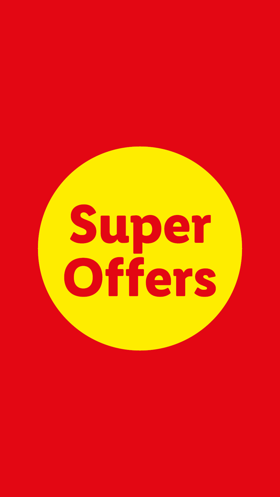 Red background with a yellow circle in the center, displaying the text 'Super Offers' in red.