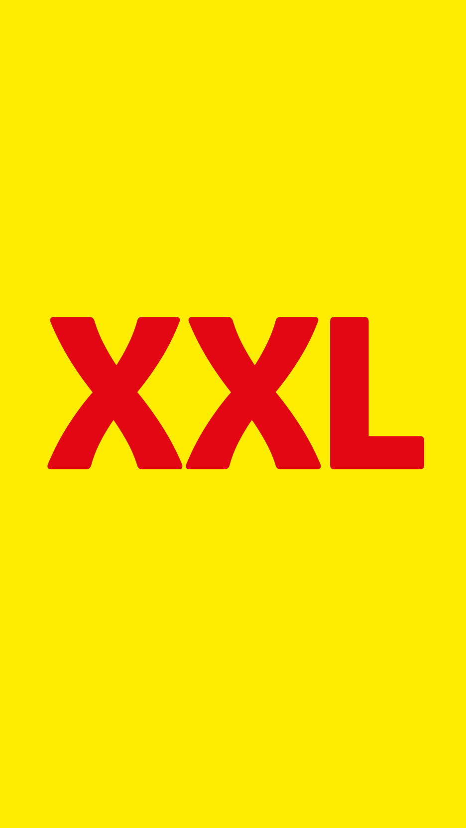 Red 'XXL' text on a bright yellow background.