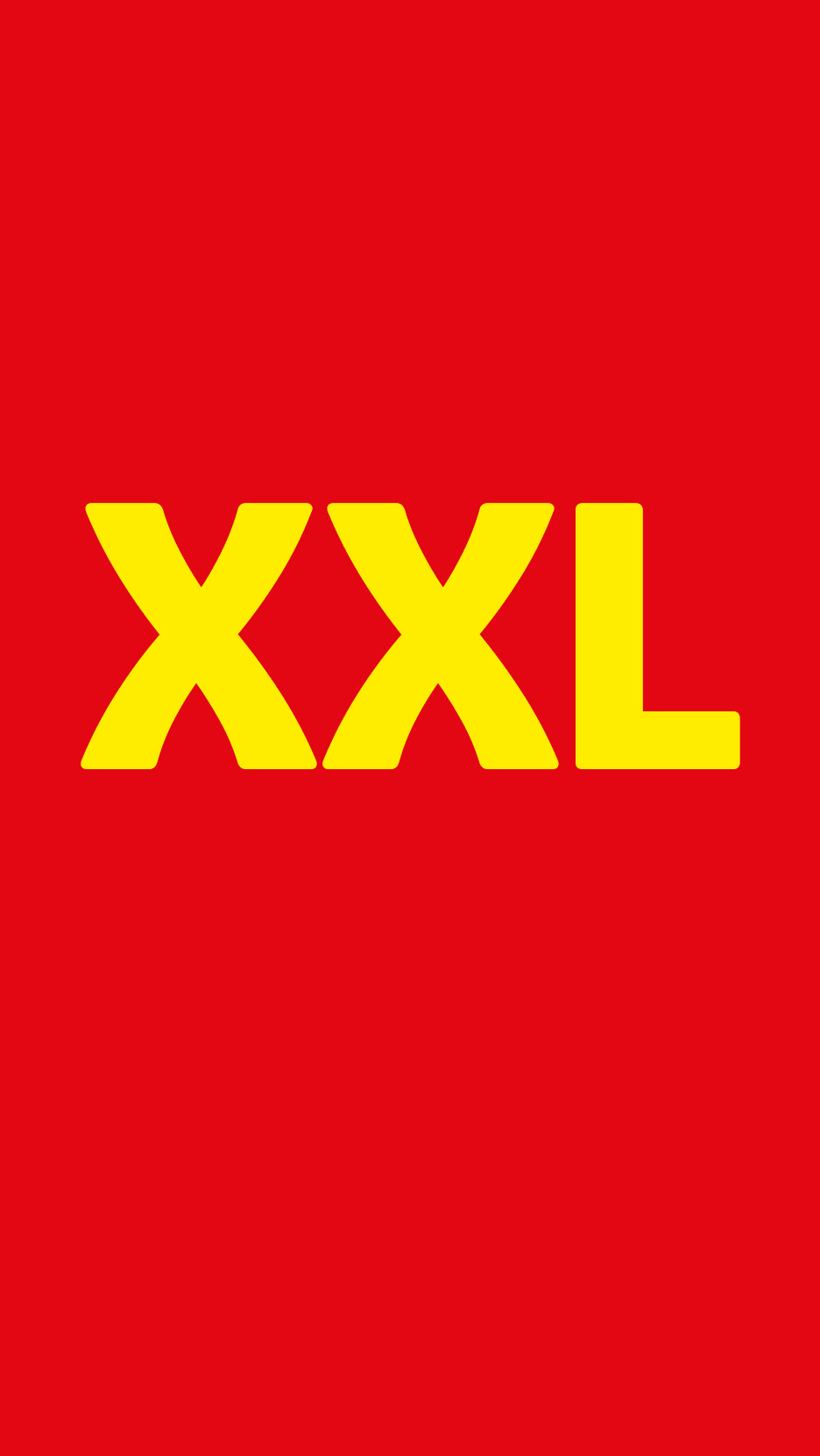 Yellow XXL text on a red background.