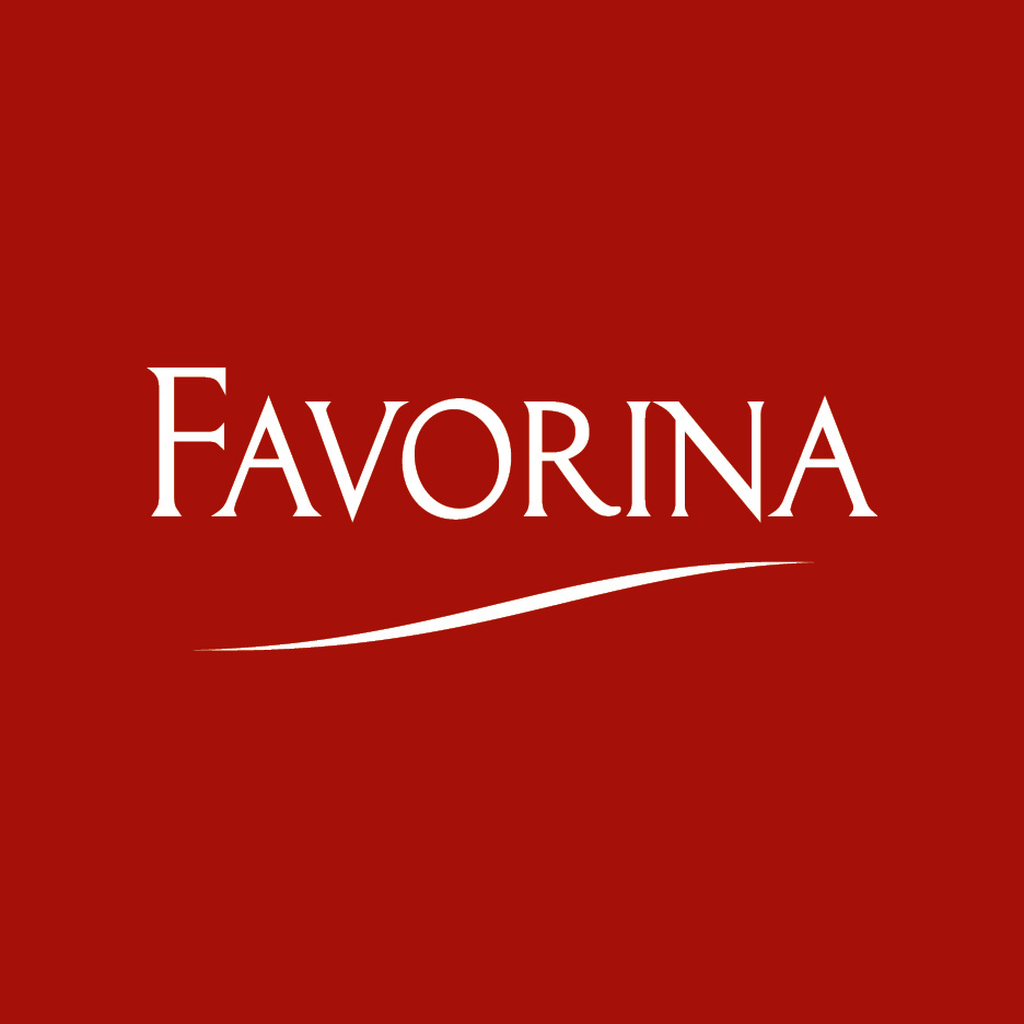 White elegant text on a red background with a curved underline.
