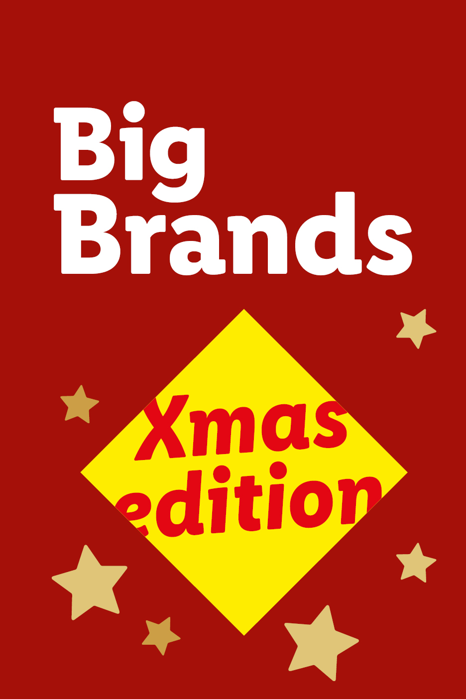 Big Brands Xmas edition on a red background with gold stars.