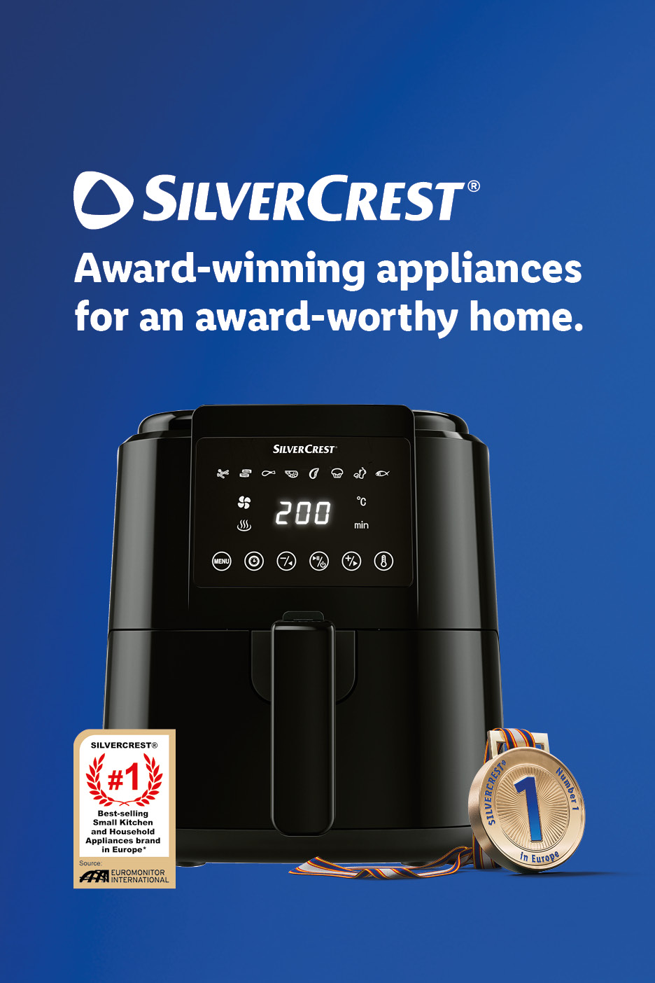 Silvercrest air fryer, awarded as the best-selling small kitchen appliance brand in Europe.