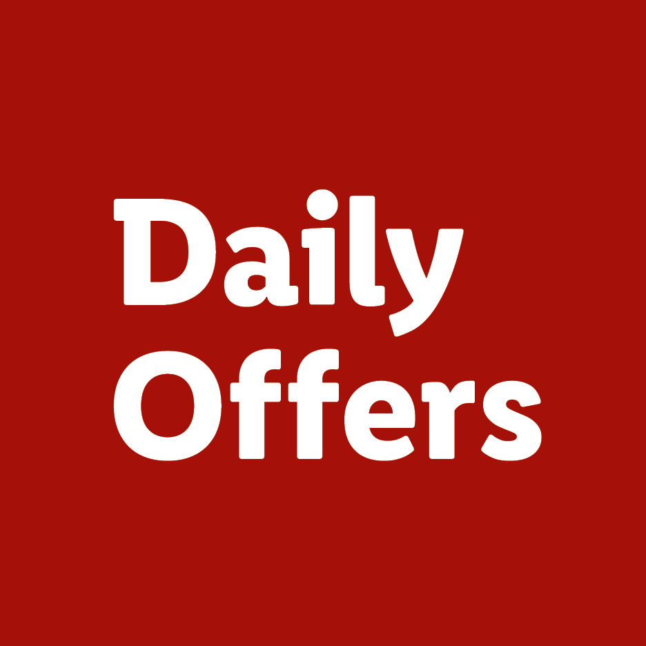 Text in white letters on a red background reads: Daily Offers.
