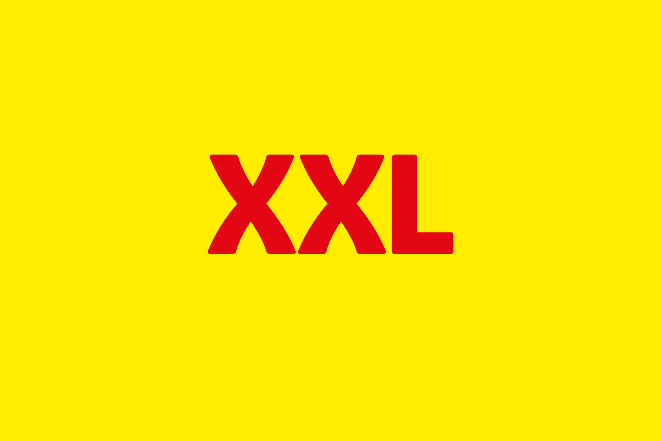 Red 'XXL' text on a bright yellow background, indicating a large size.