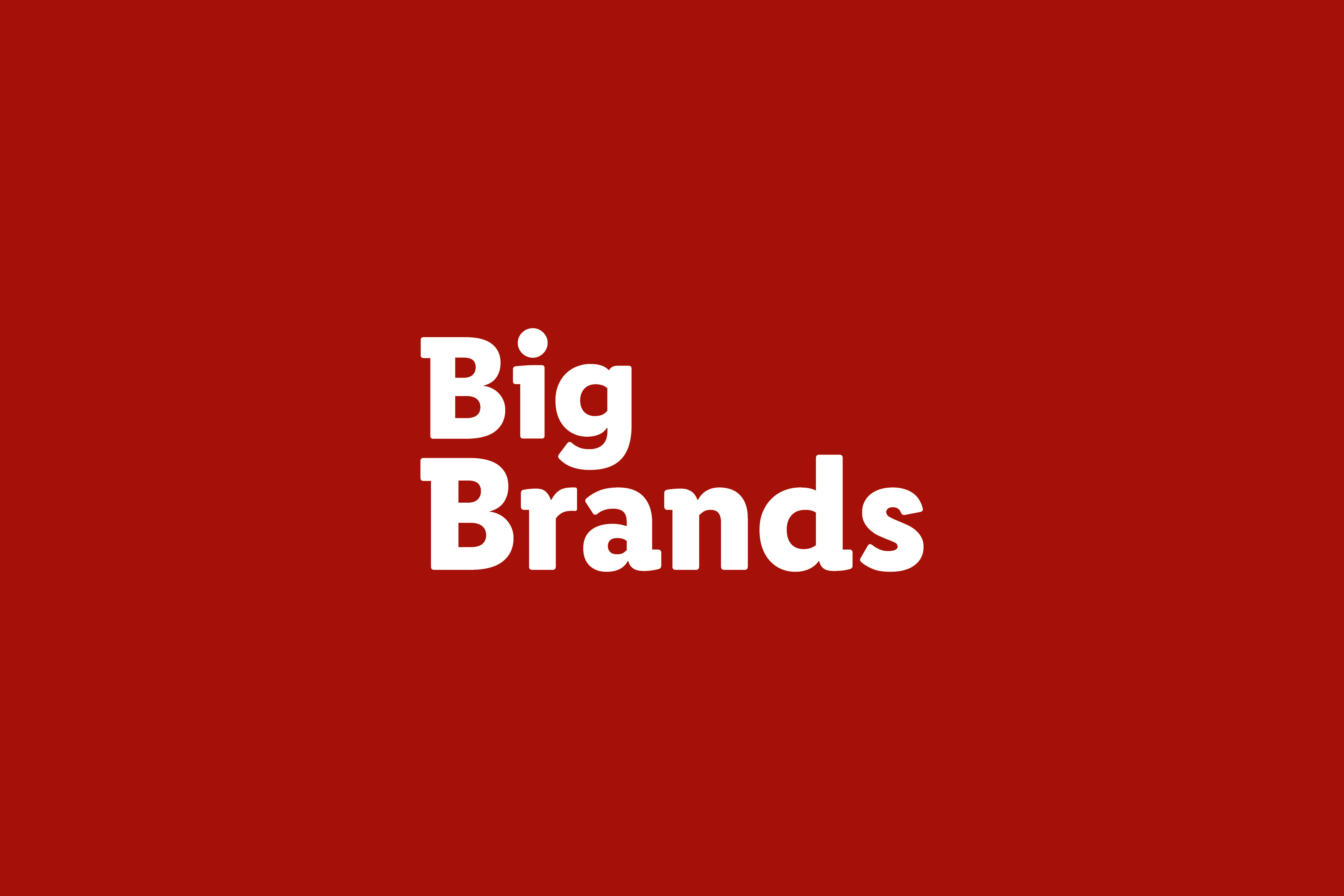 White text 'Big Brands' on a red background.