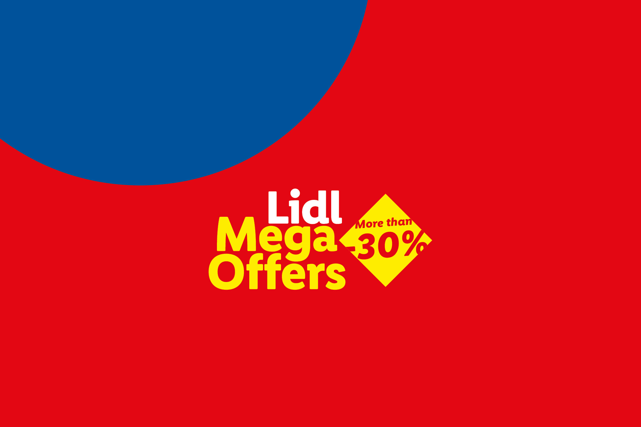 Red and blue background with text 'Mega Offers' and a yellow diamond shape saying 'More than 30%'.