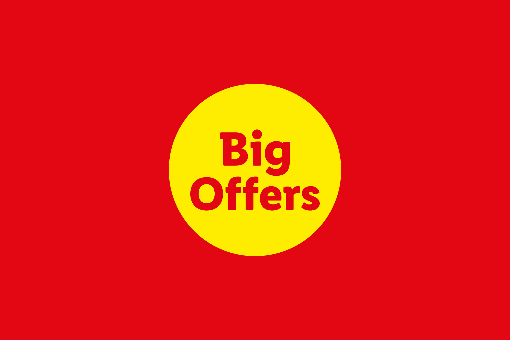 Red background with a yellow circle in the center, featuring the text 'Big Offers' in red.