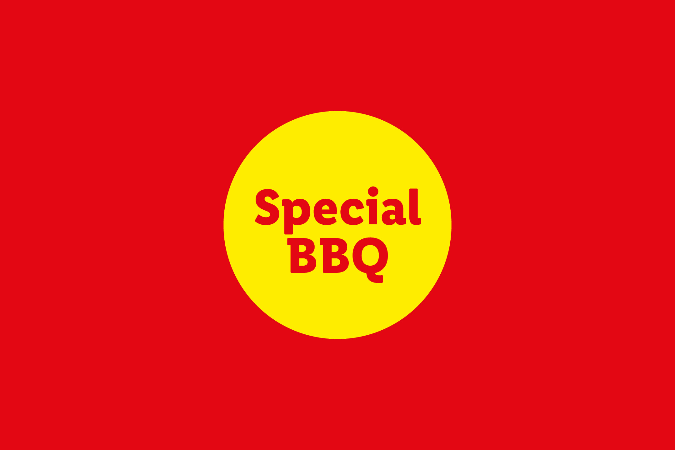 Red background with a yellow circle in the center, featuring the text 'Special BBQ'.