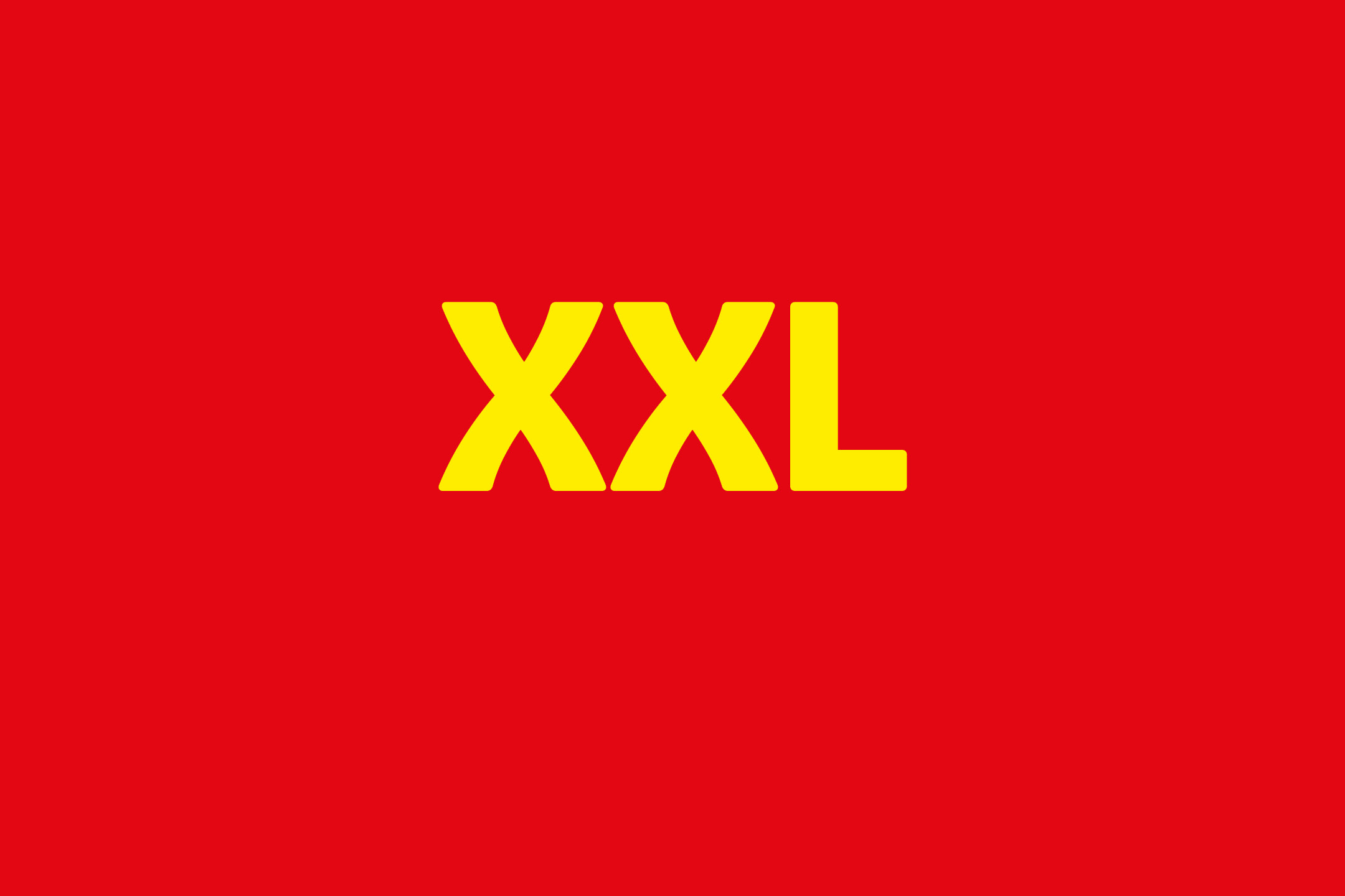 Yellow XXL text on a red background.