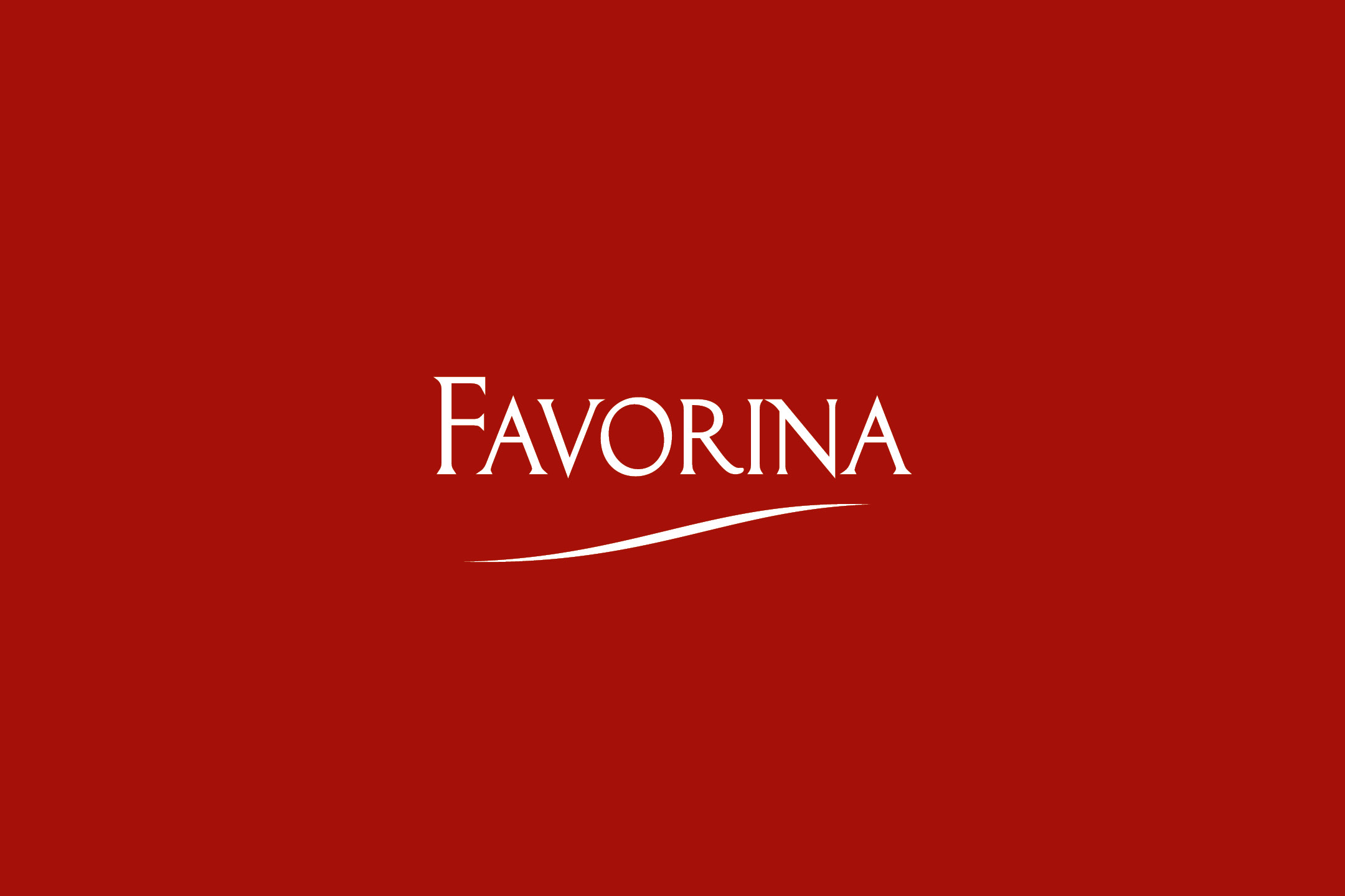 White elegant serif lettering spelling FAVORINA on a dark red background with a swoosh below.