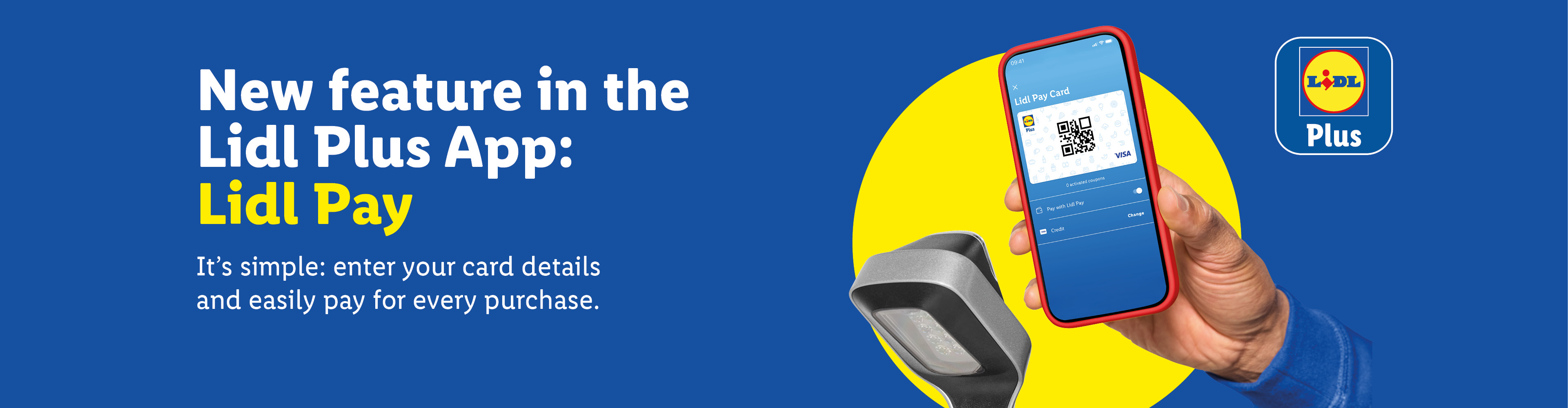 Lidl Plus App advertises Lidl Pay, showing a phone with a QR code for payment.