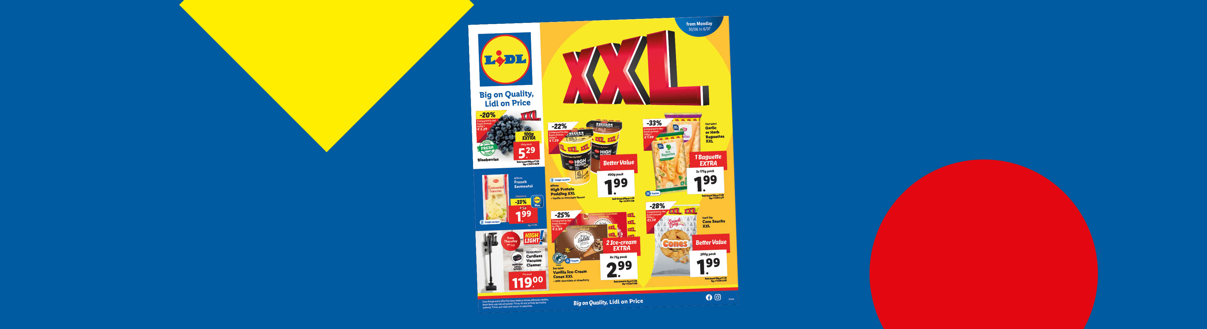 Lidl leaflet with XXL offers on a blue background