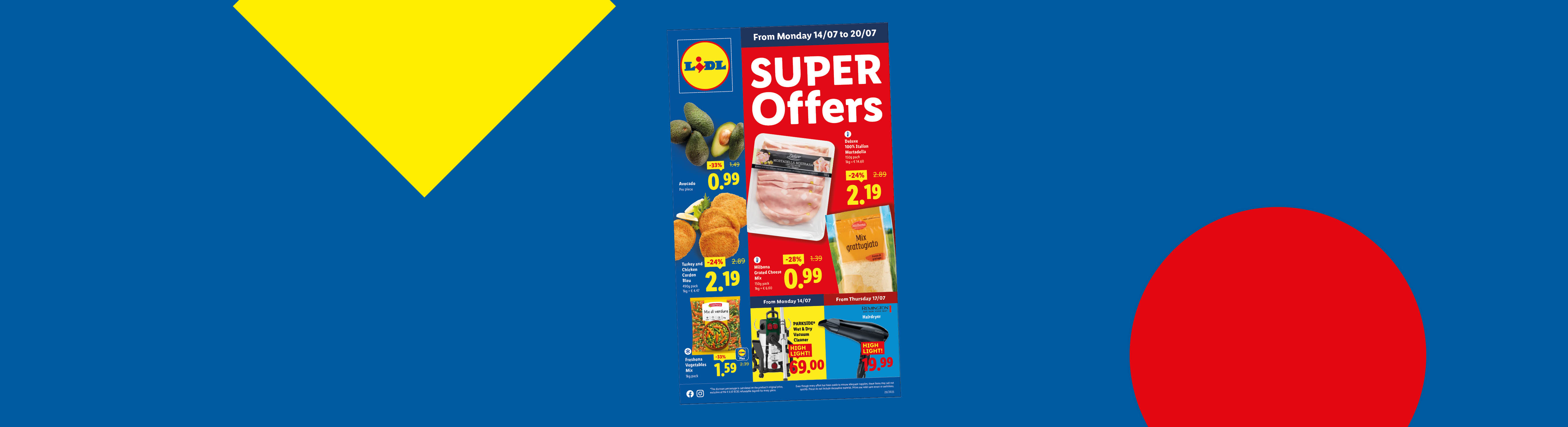 Lidl's Super Offers leaflet on blue background.