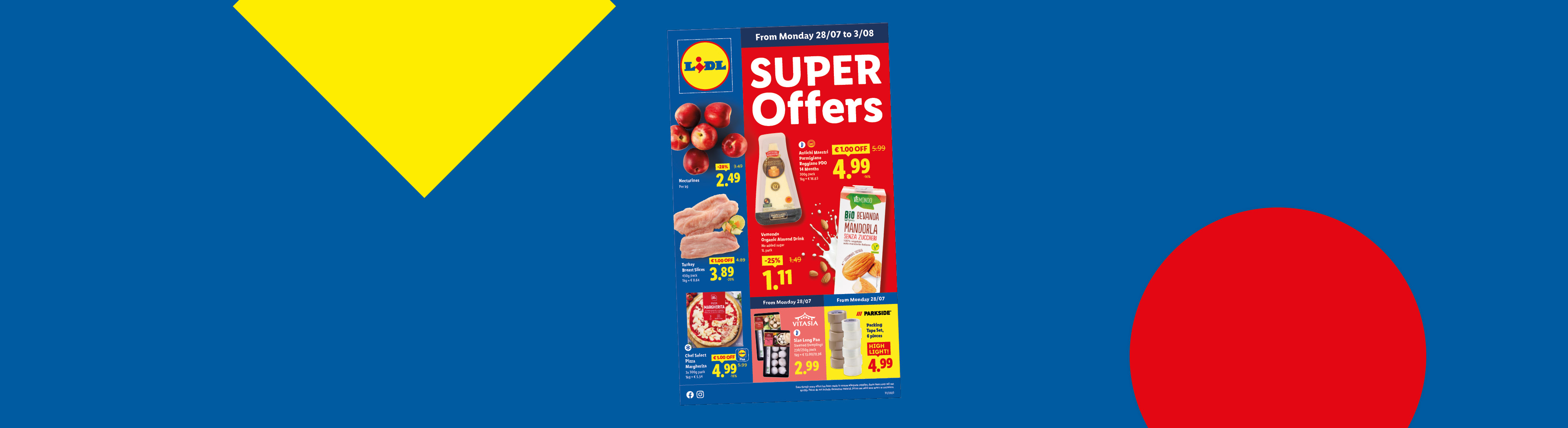 Lidl leaflet with offers valid from 28/07, on a blue background