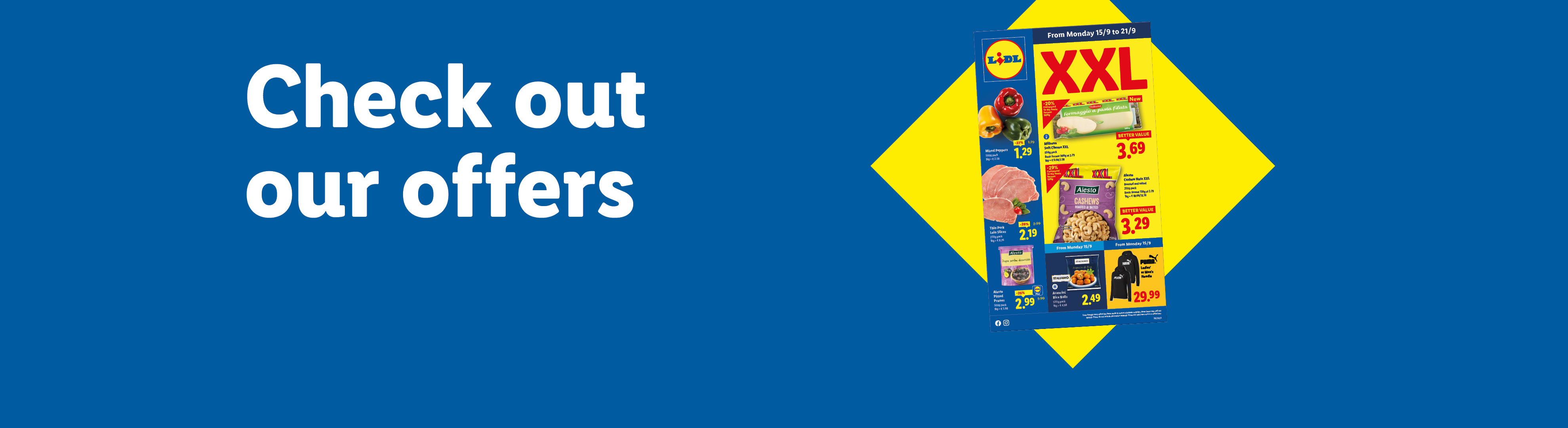 Lidl ad with XXL offers on cheese, cashews, peppers, and pork.