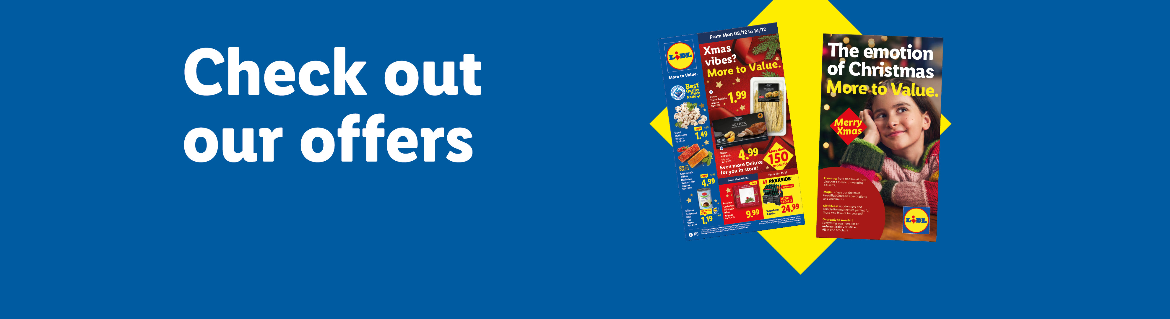 Check out our offers: 'Xmas vibes? More to Value.' offers valid from 08/12. Discover the Christmas Brochure "The Emotion of Christmas More to Value".