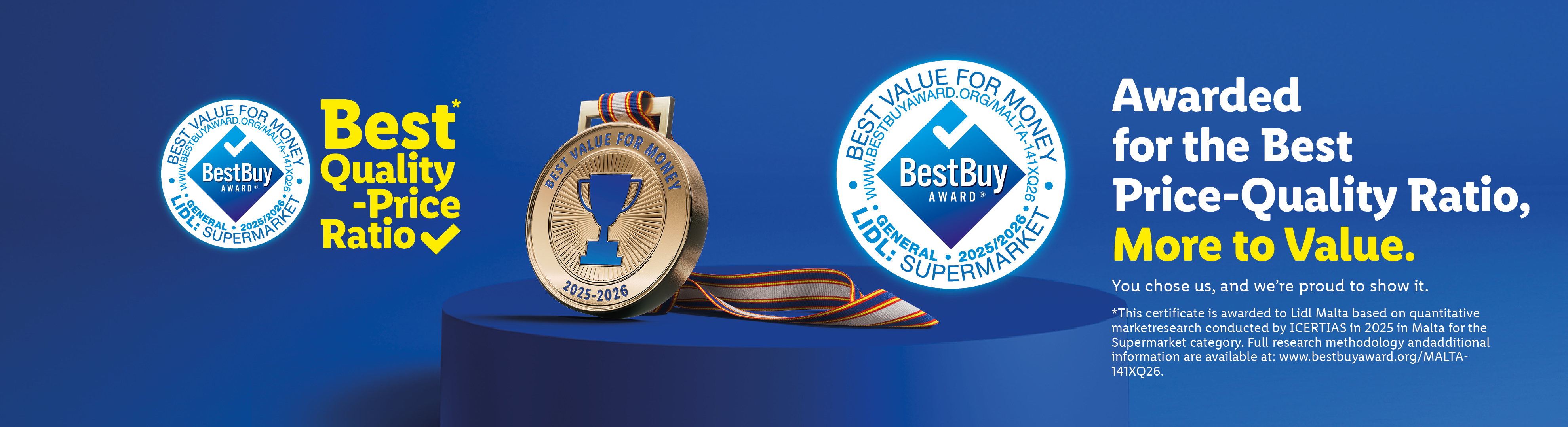 Lidl Malta BestBuy Award for Best Quality-Price Ratio, 2025-2026, with a gold medal.